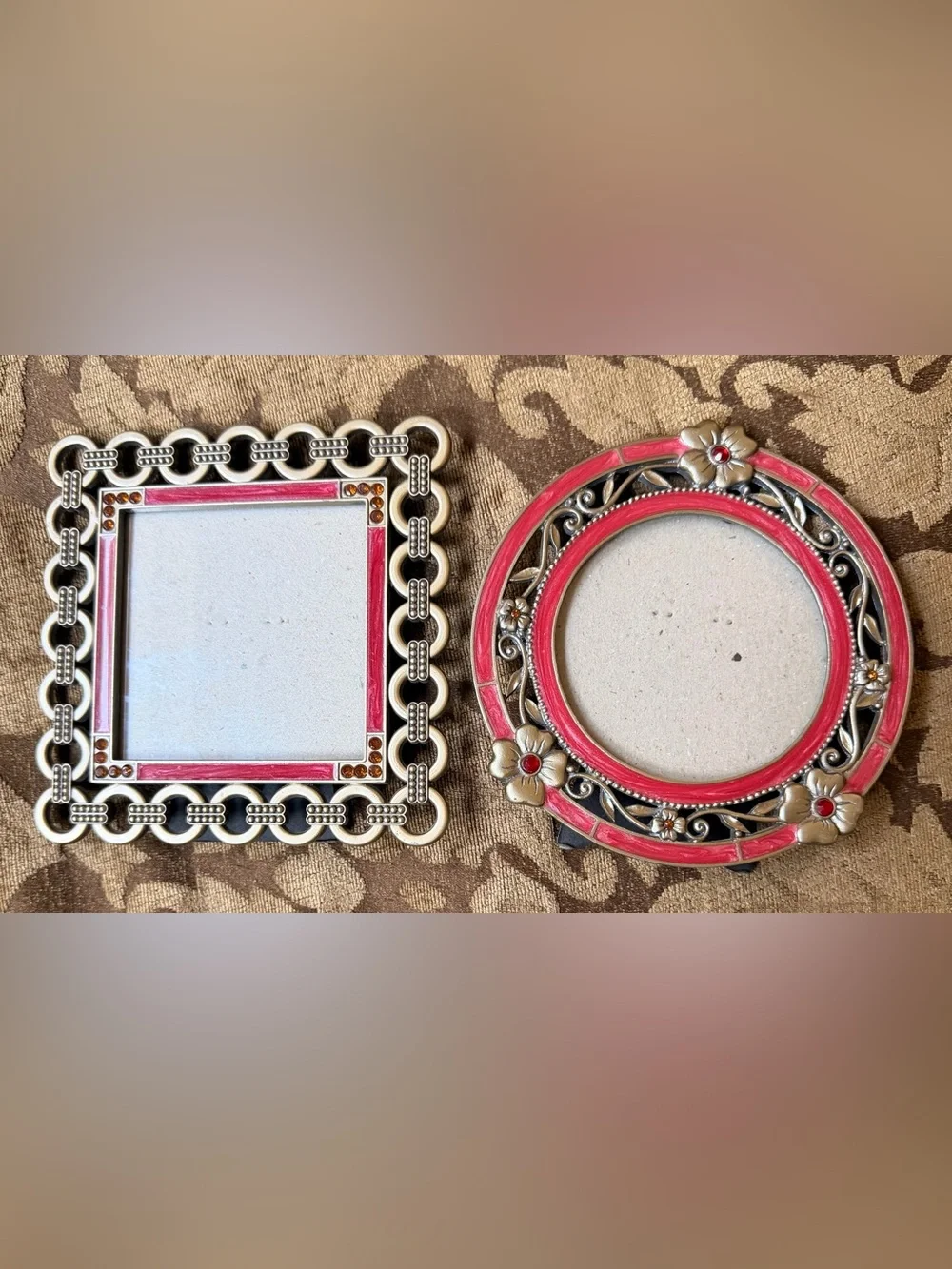 Decorative Enamel and Jewel Accent Picture Frames - Set of 2